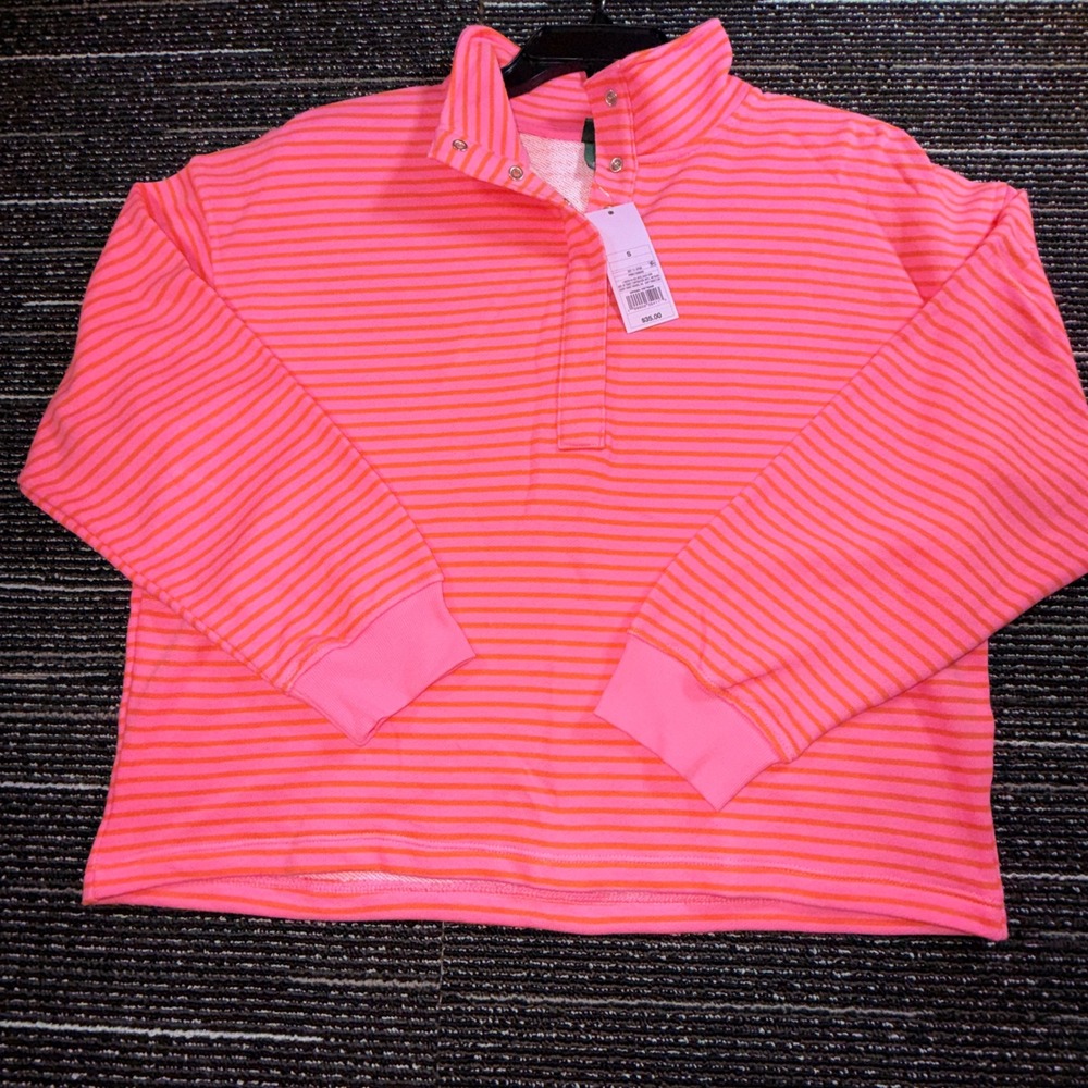 Wild Fable Pullover Womens S NEW Pink Orange Striped Snap Mock Neck Sweatshirt